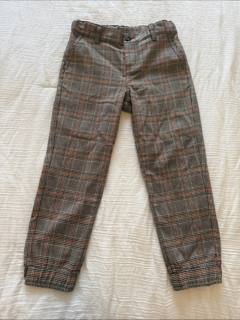 Janie & Jack Boys size 5 Plaid Jogger Pants in Brown and Orange